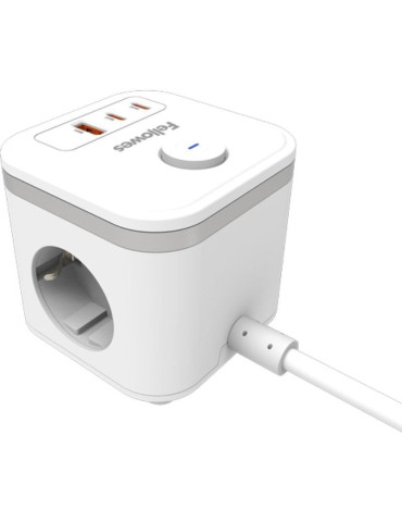 Regleta con Interruptor Fellowes/ 3 Tomas de corriente/ 1 USB - 2 USB Tipo-C/ Cable 2m/ Blanca 2