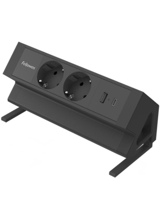 Regleta Sobremesa Fellowes 100137182/ 2 Tomas de corriente/ 1 USB - 1 USB Tipo-C/ Cable 2m/ Negra