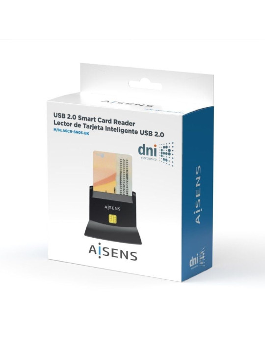 Lector de DNI y Tarjetas Aisens ASCR-SN05-BK/ USB 2.0/ Negro