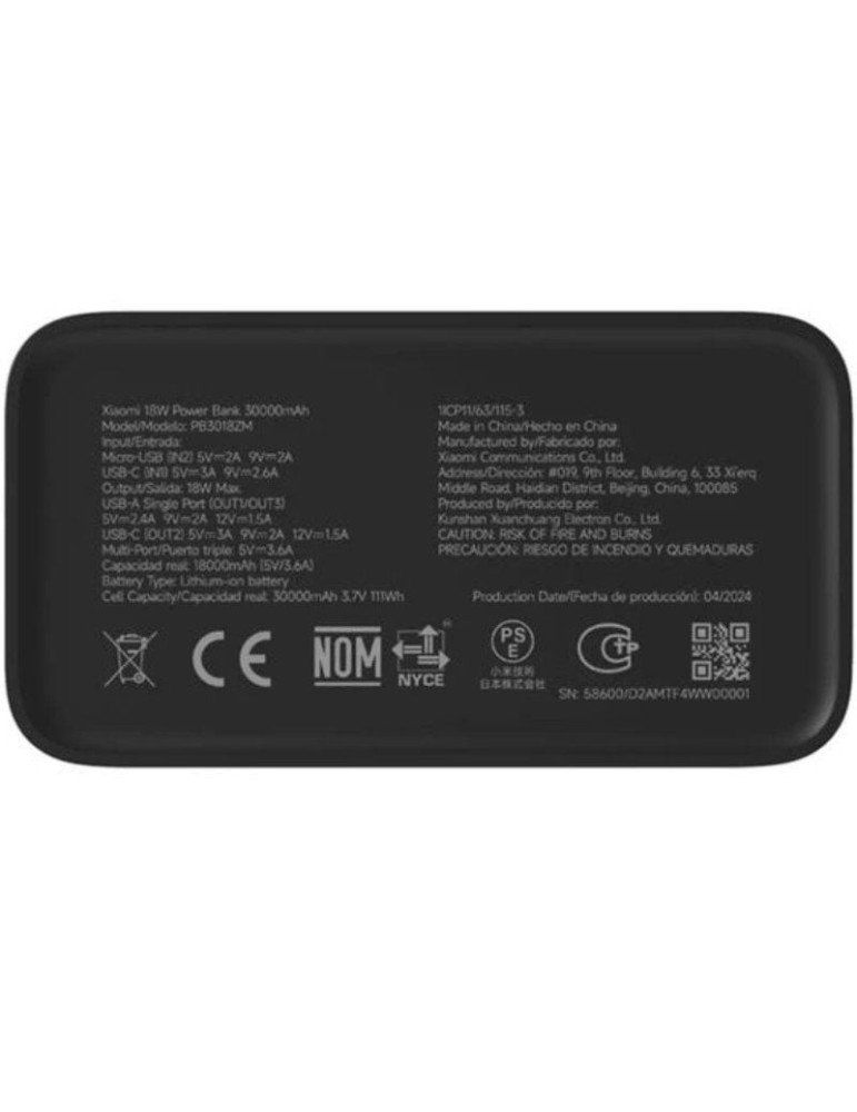 Powerbank 30000mAh Xiaomi 18W Powerbank/ 18W/ Negra