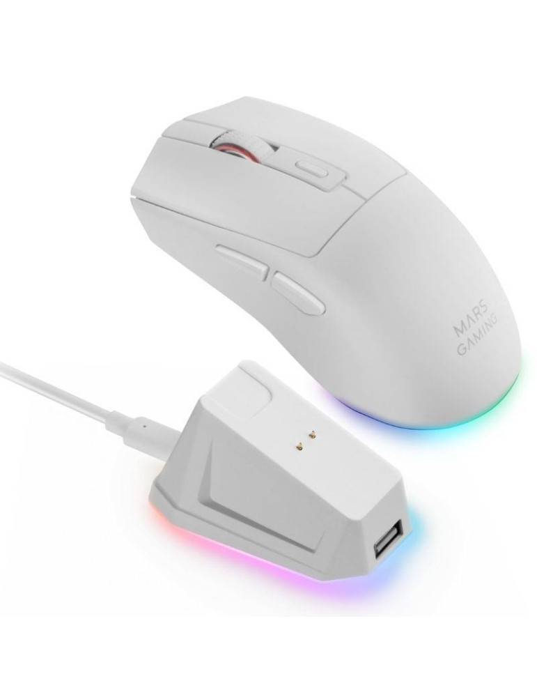Ratón Gaming Inalámbrico Mars Gaming MM-T3/ Batería recargable/ Hasta 14400 DPI/ Blanco