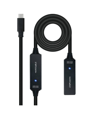 Cable Alargador USB Tipo-C 3.2 con Amplificador Nanocable 10.01.1312/ USB Tipo-C Macho - USB Tipo-C Hembra/ 10m/ Negro