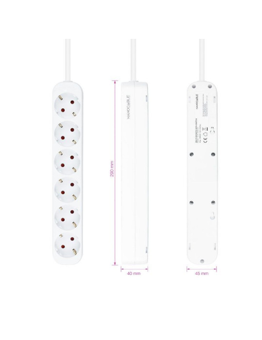 Regleta Nanocable 10.37.0006-NS/ 6 Tomas de Corriente/ Cable 1.4m/ Blanca