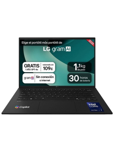 Portátil LG Gram 14ZD90T-G.AX88B Intel Core Ultra 7-255H/ 32GB/ 1TB SSD/ 14"/ Sin Sistema Operativo