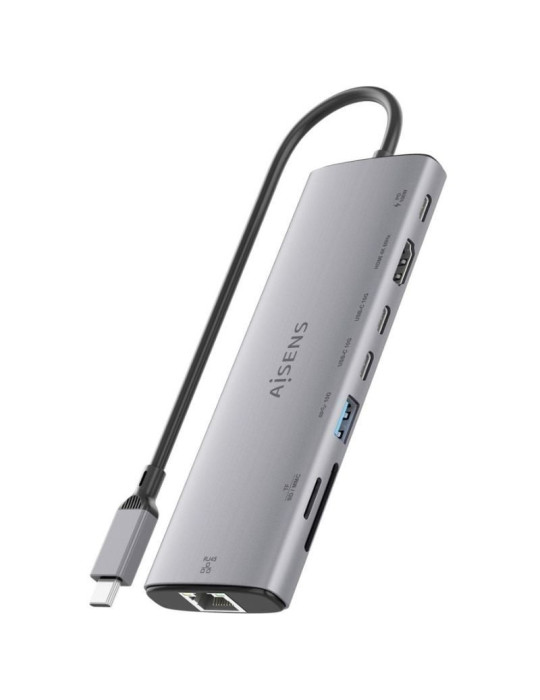 Docking USB Tipo-C Aisens ASUC-8P033-GR/ 1xHDMI 4K/ 1xUSB/ 2xUSB Tipo-C/ 1xRJ45/ 1xLector Tarjetas/ 1xUSB Tipo-C PD/ Gris