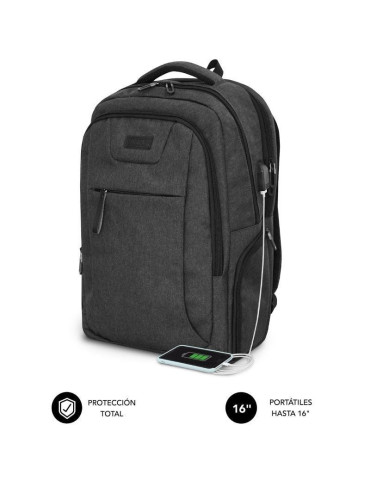 Mochila Subblim Professional Air Padding Backpack para Portátiles hasta 16"/ Puerto USB/ Negra