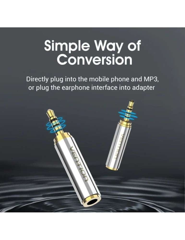 Adaptador Jack Vention VAB-S02/ Jack 2.5 Macho - Jack 3.5 Hembra/ Plata