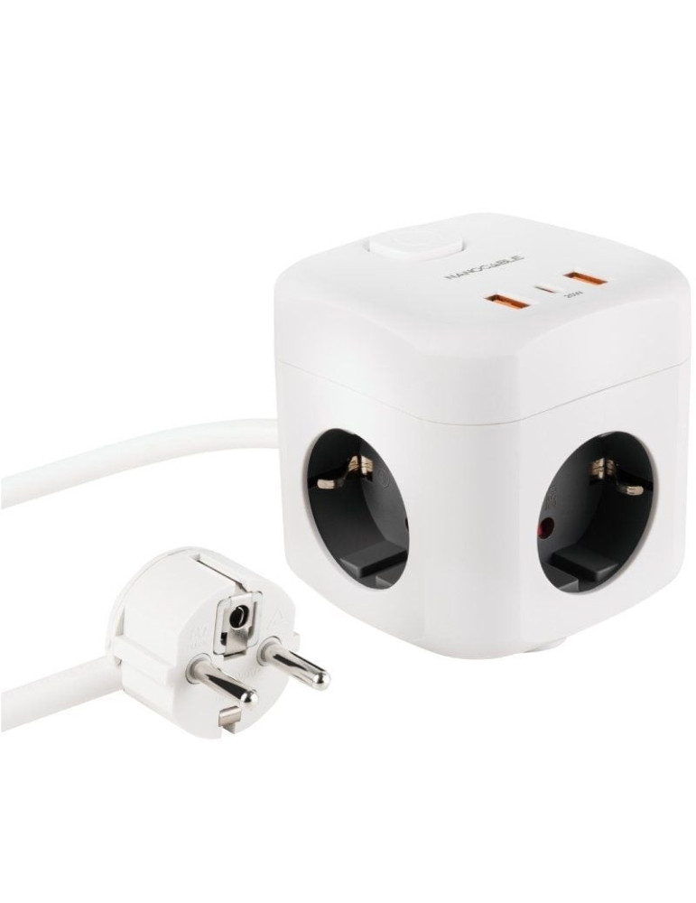 Regleta Nanocable 10.37.0011/ 3 Tomas de corriente/ 2 USB - 1 USB Tipo-C/ Cable 1.4m/ Blanca
