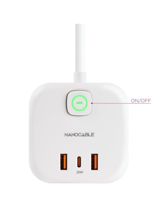 Regleta Nanocable 10.37.0011/ 3 Tomas de corriente/ 2 USB - 1 USB Tipo-C/ Cable 1.4m/ Blanca