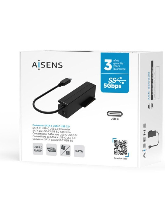 Adaptador para Discos Duros 2.5"/3.5" Aisens ASE-35C02B/ USB Tipo-C - SATA/ con Alimentador