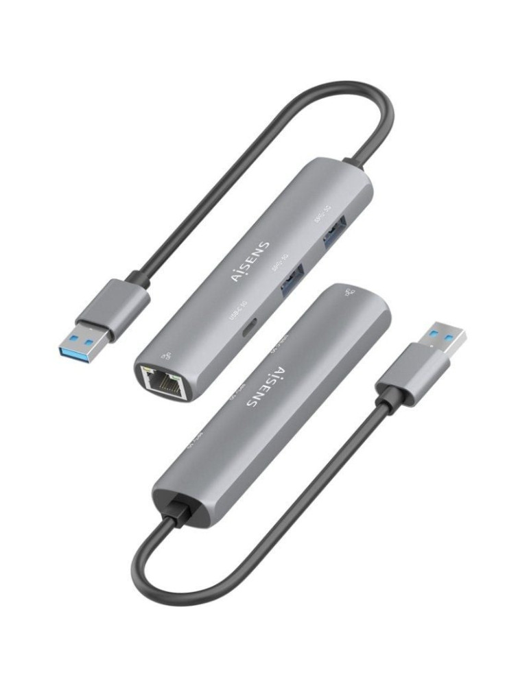 Hub USB Aisens ASUC-4P035-GR/ 1xUSB Tipo-C/ 2xUSB/ 1xRJ45/ Gris