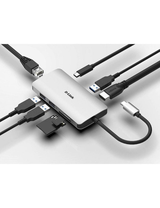 Docking USB Tipo-C D-Link DUB-M810/ 3xUSB/ 1xUSB Tipo-C/ 1xThunderbolt/ 1xHDMI 4K/ 1xRJ45/ 1xLector tarjetas/ Gris