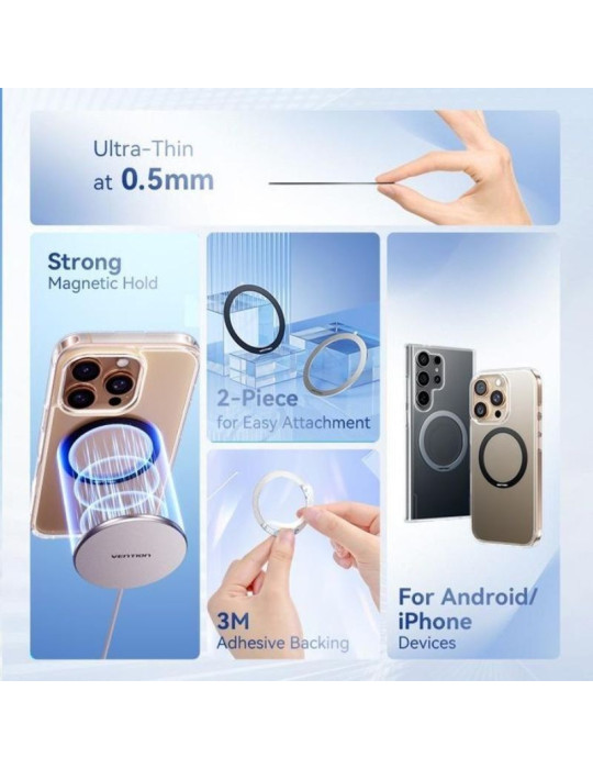 Pack 2 Pegatinas Universales para Anillos de Metal Magnéticos Vention KQOB0/ Compatible con Smartphones