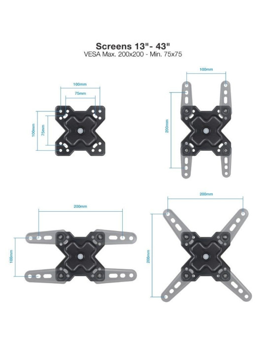 Soporte de Pared Extensible/ Giratorio/ Inclinable TooQ LP1344TN-B para TV de 13-43"/ hasta 20kg