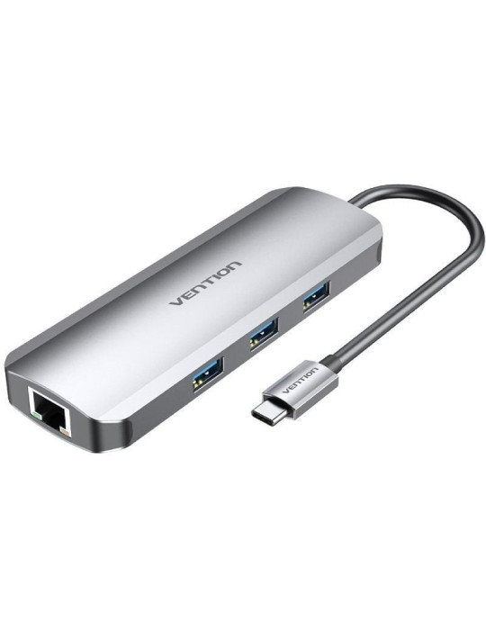 Docking USB Tipo-C Vention TOLHB/ 1xHDMI 4K/ 3xUSB/ 1xUSB Tipo-C PD/ 1xRJ45/ 1xLector Tarjetas SD/ 1x MicroSD/ Jack 3.5/ Gris