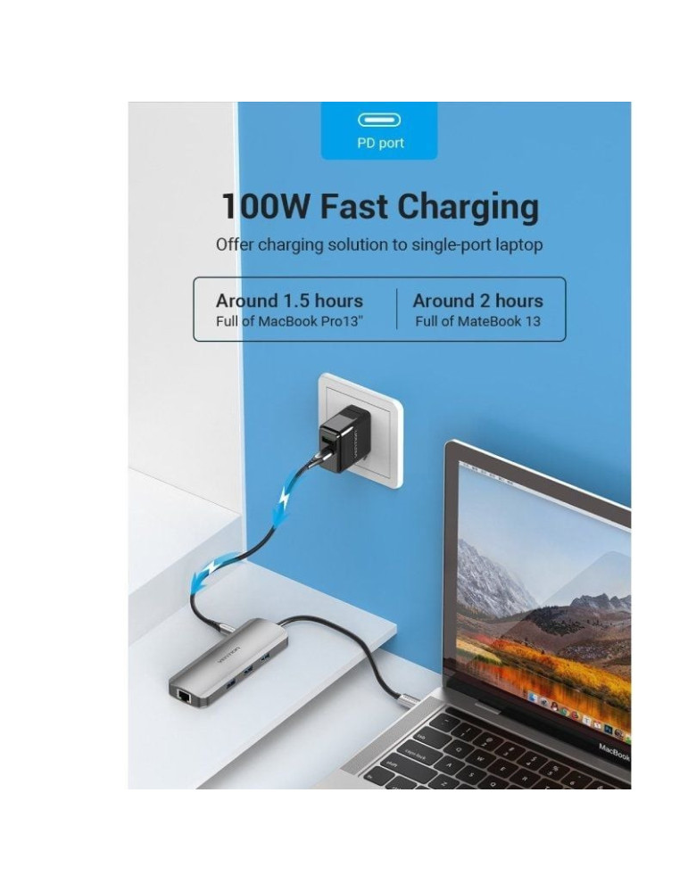 Docking USB Tipo-C Vention TOLHB/ 1xHDMI 4K/ 3xUSB/ 1xUSB Tipo-C PD/ 1xRJ45/ 1xLector Tarjetas SD/ 1x MicroSD/ Jack 3.5/ Gris