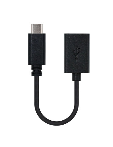 Cable USB 2.0 Tipo-C Nanocable 10.01.2400/ USB Tipo-C Macho - USB Hembra/ 480Mbps/ 15cm/ Negro