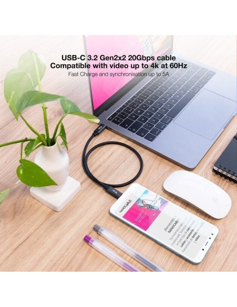 Cable USB 3.2 Tipo-C Nanocable 10.01.4303/ USB Tipo-C Macho - USB Tipo-C Macho/ 3m/ Gris y Negro