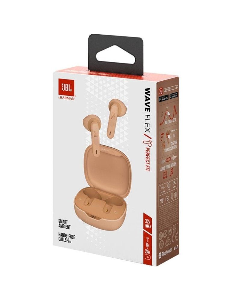 Auriculares Bluetooth JBL Wave Flex con estuche de carga/ Autonomía 8h/ Beige