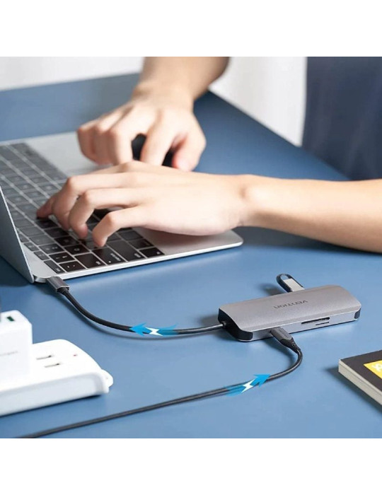 Docking USB Tipo-C Vention TOJHB/ 1xHDMI 4K/ 3xUSB/ 1xUSB Tipo-C/ 1xLector Tarjetas/ Gris