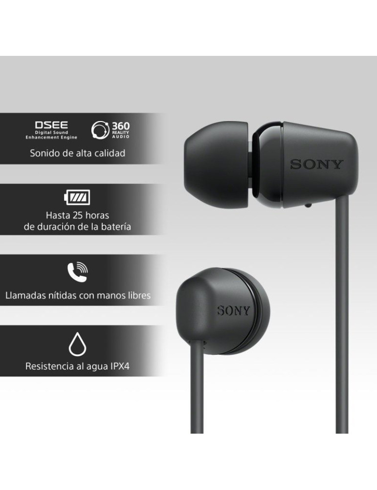 Auriculares Inalámbricos Intrauditivos Sony WI-C100/ con Micrófono/ Bluetooth/ Negros