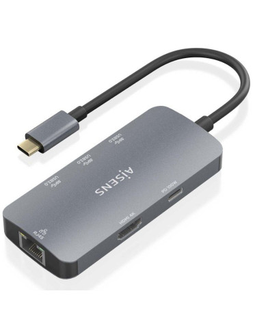 Docking USB Tipo-C Aisens ASUC-6P019-GR/ 1xHDMI 4K/ 3xUSB/ 1xRJ45/ 1xUSB Tipo-C PD/ Gris