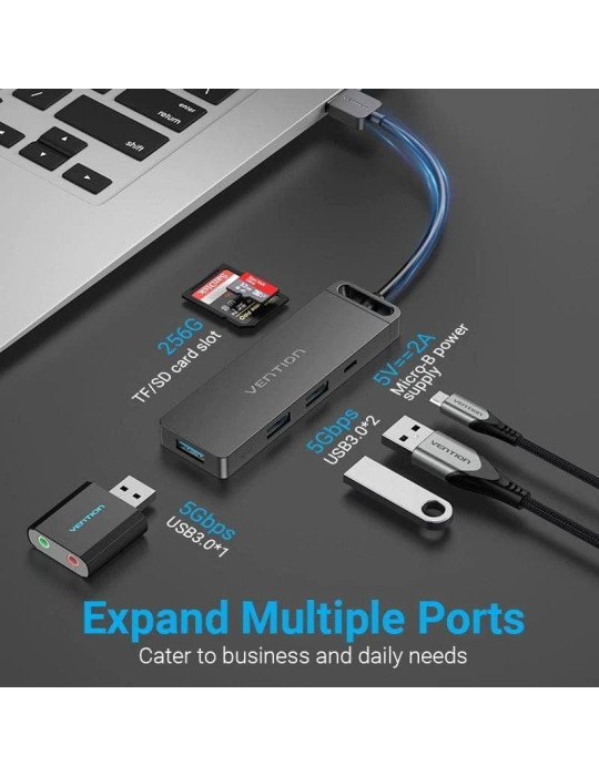 Hub USB 3.0 Vention CHVBB/ 3xUSB/ 1xMicroUSB PD/ 1xLector Tarjetas