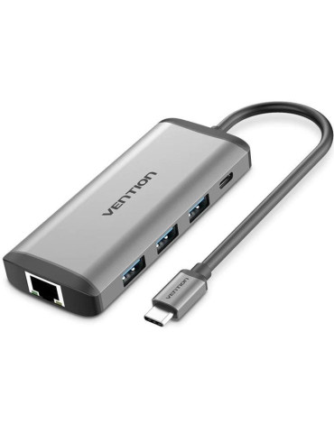Docking USB Tipo-C Vention CNDHB/ 1xHDMI 4K/ 3xUSB/ 1xUSB Tipo-C PD/ 1xRJ45/ 1xLector tarjetas/ Gris