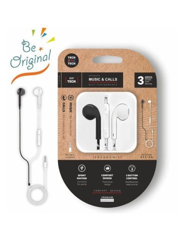 Auriculares Intrauditivos Tech One Tech earTECH B&W Be Original TEC1011/ con Micrófono/ Mini Jack 3.5/ Blanco y Negro