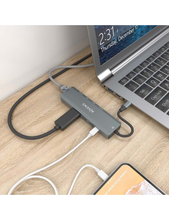 Docking USB Tipo-C Aisens ASUC-5P011-GR/ 1xHDMI 4K/ 2xUSB/ 1xRJ45/ 1xUSB Tipo-C/ 1xUSB Tipo-C PD/ Gris