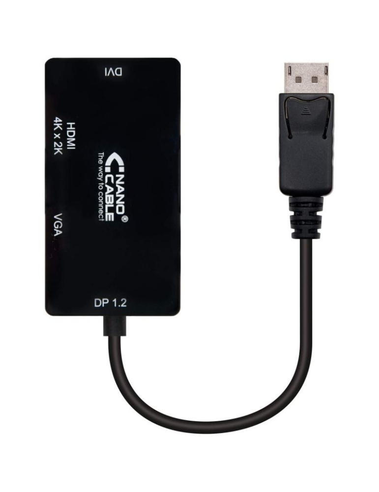 Cable Conversor Nanocable 10.16.3301-BK/ Displayport Macho - VGA Hembra/ DVI Hembra/ HDMI Hembra/ 15cm/ Negro