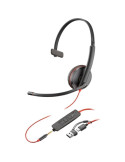 Auricular Poly Blackwire 3215 + 3.5mm + Adaptador USB-C/A/ con Micrófono/ Jack 3.5 - USB Tipo-C/ Bulk/ Negro