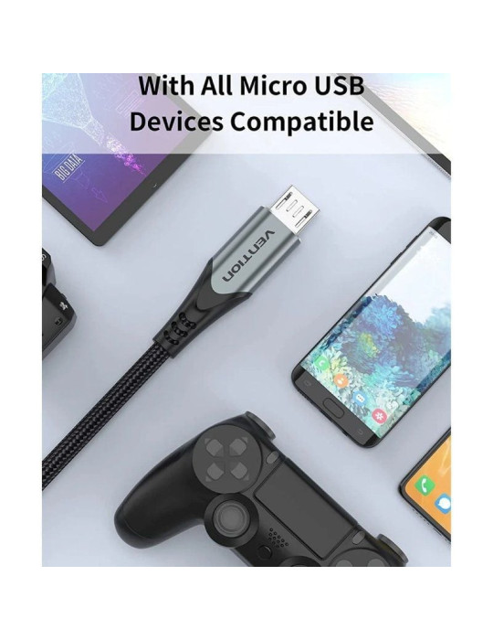 Cable USB 2.0 Vention COAHH/ microUSB Macho - USB Macho/ 480Mbps/ 2m/ Gris