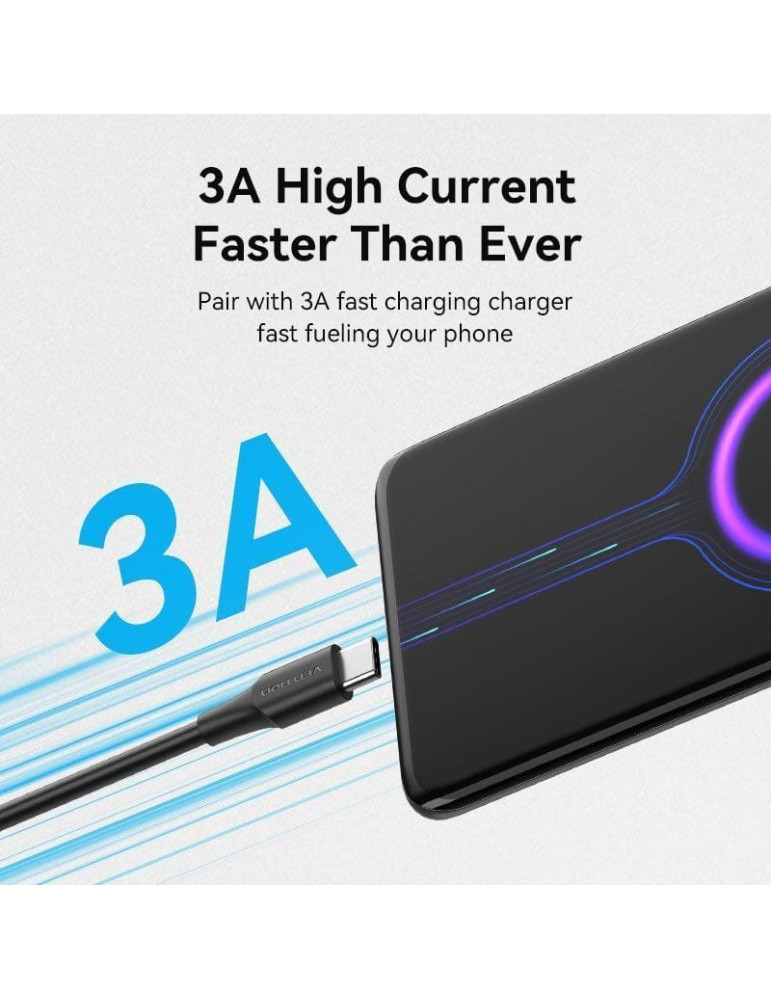 Cable USB 2.0 Tipo-C Vention CTHBC/ USB Tipo-C Macho - USB Macho/ 480Mbps/ 25cm/ Negro