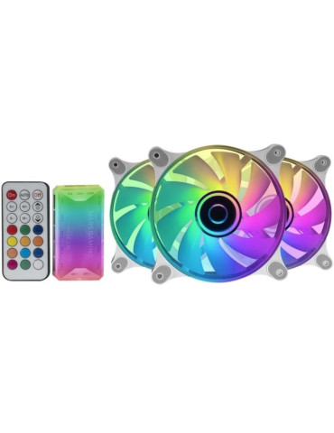 Pack 3 Ventiladores Mars Gaming MF-3DKITW/ 12cm + HUB + Mando a Distancia/ ARGB/ Blanco 2