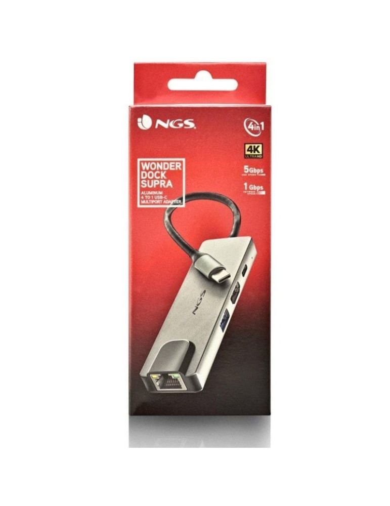 Docking USB Tipo-C NGS WonderDock Supra/ 1xUSB/ 1xUSB Tipo-C DP/ 1xHDMI 4K/ 1xRJ45/ Gris
