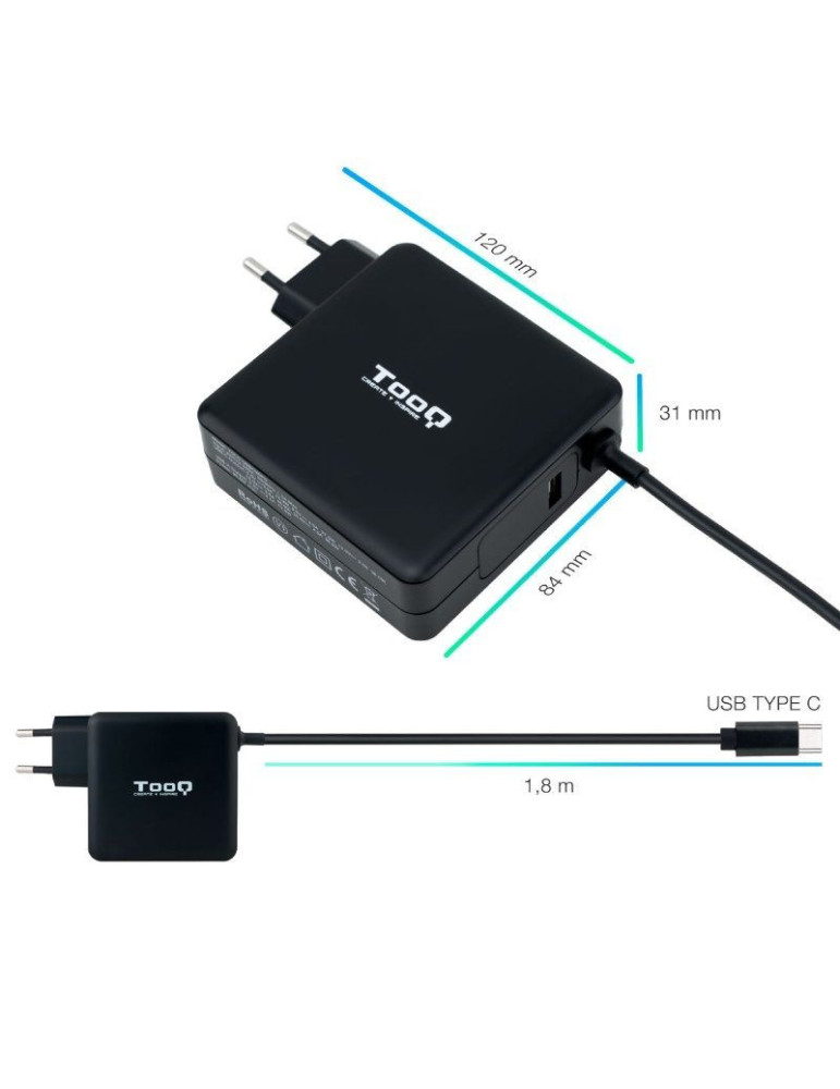 Cargador de Portátil TooQ TQLC-USBC90PD USB Tipo-C/ 90W/ Automático/ Voltaje 5-20V