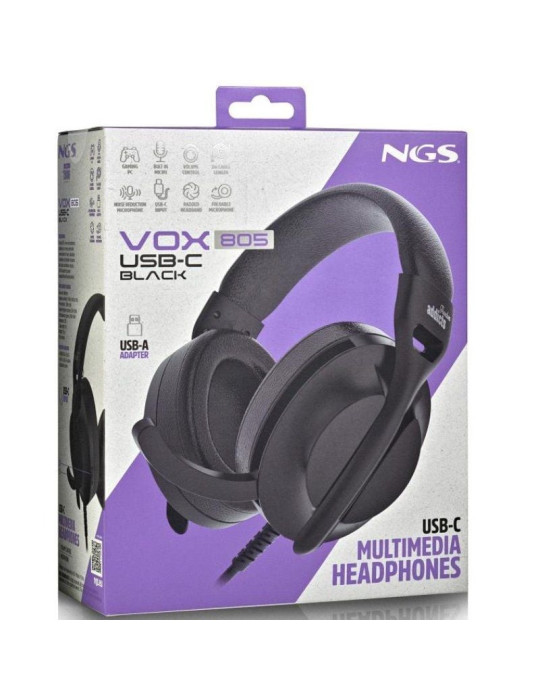 Auriculares NGS VOX805 USB-C/ con Micrófono/ USB Tipo-C/ Negros