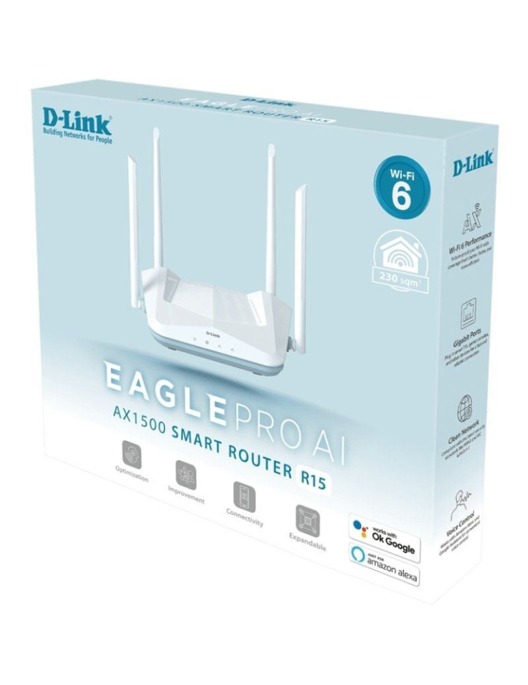 Router Inalámbrico D-Link R15/E EAGLE PRO AI AX1500/ WiFi 6/ 1500Mbps/ 4 Antenas/ WiFi 802.11ax/ac/n/g/b/k/v/a/h