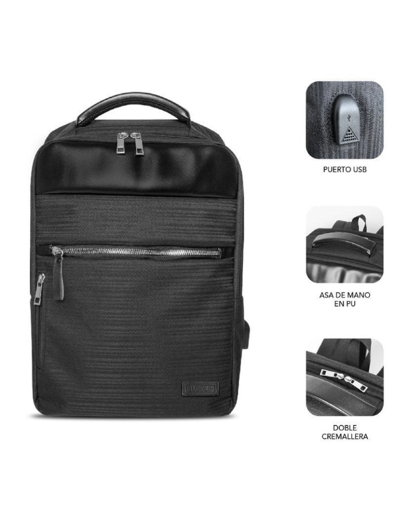 Mochila Subblim Business V2 AP Backpack para Portátiles hasta 15.6"/ Puerto USB/ Negra