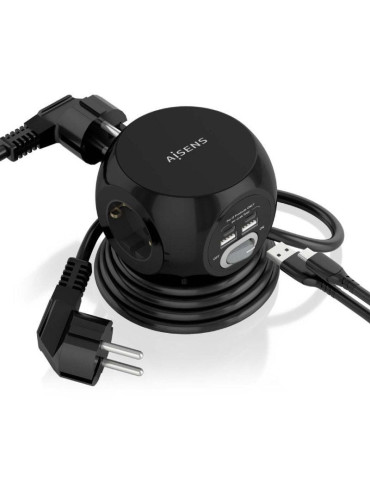 Regleta con Interruptor Aisens ASPS-2A2C05-BK/ 3 Tomas de Corriente/ 2 USB Tipo-C/ 2 USB/ Cable 1.4m/ Negro 2
