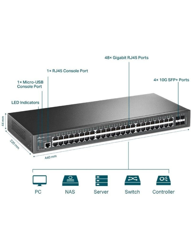 Switch Gestionable TP-Link Omada JetStream TL-SG3452X 52 Puertos/ RJ-45 10/100/1000/ SFP+ 10GBE
