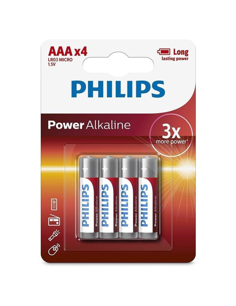 Pack de 4 Pilas AAA Philips LR03P4B/05/ 1.5V/ Alcalinas