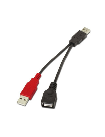 Cable USB 2.0 + Alimentación Aisens A101-0030/ USB Hembra + USB Macho - USB Macho/ Hasta 2.5W/ 60Mbps/ 15cm/ Negro/ Rojo 2