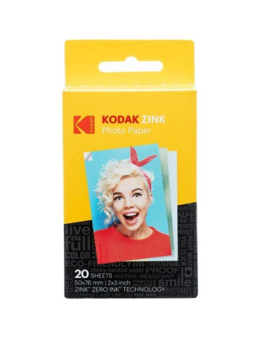 Papel Fotográfico para Cámara Printomatic y STEP Touch Kodak Zink/ 2"x3"/ 20g/ 20 Hojas