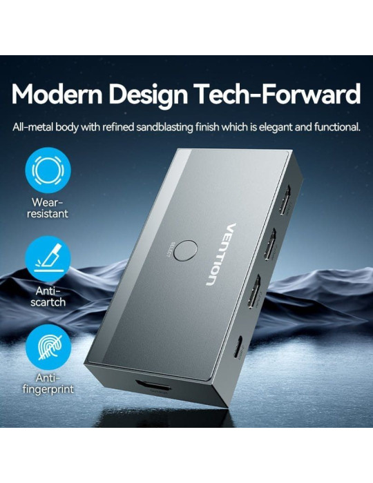 Switch Conmutador 8K HDMI 2.1 Vention AKRH0 HDMI Hembra/ 3x HDMI Hembra/ 1x USB Tipo-C DP