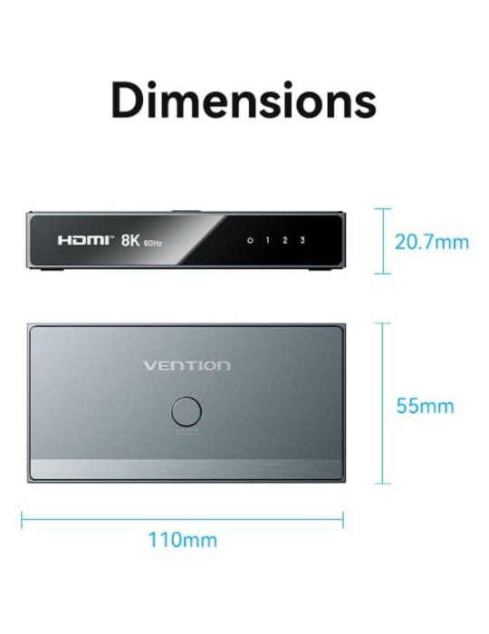 Switch Conmutador 8K HDMI 2.1 Vention AKRH0 HDMI Hembra/ 3x HDMI Hembra/ 1x USB Tipo-C DP