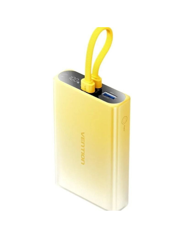 Powerbank 10000mAh Vention FHZY0/ 22.5W/ Amarillo/ Incluye Cable USB Tipo-C y Lightning