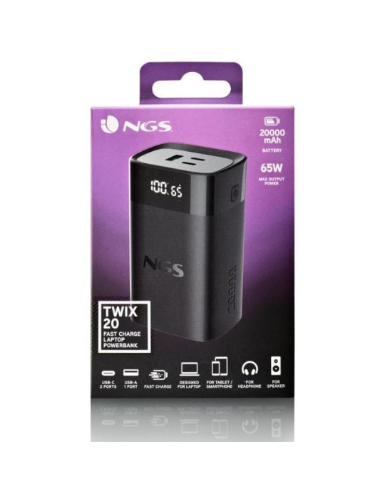 Powerbank 20000mAh NGS TWIX20/ 65W/ Compatible con Portátiles/ Negra