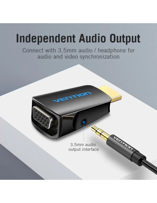 Adaptador Conversor Vention AIDB0/ HDMI Macho a VGA Hembra/ Audio Jack 3.5mm
